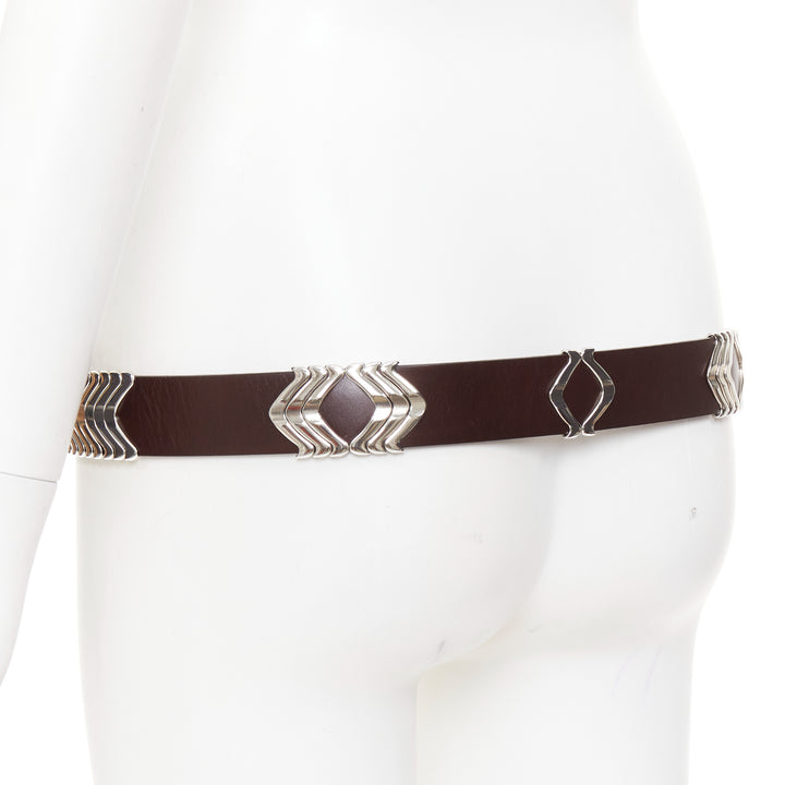 ISABEL MARANT 2021 Tehora dark brown calfskin leather silver chevron belt 85cm