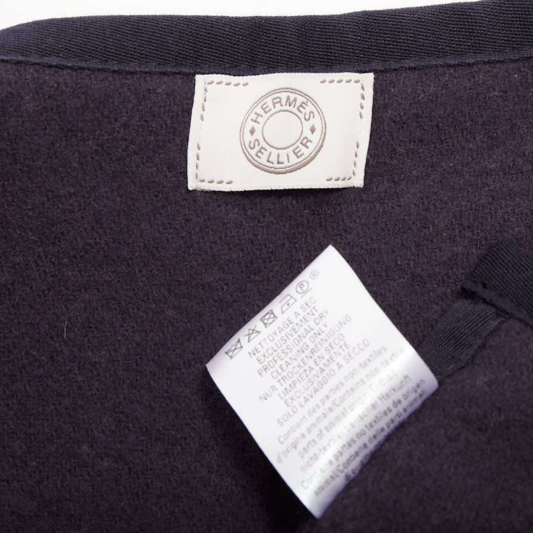 HERMES 2025 Camail Reversible navy cream checked cashmere crew cape poncho