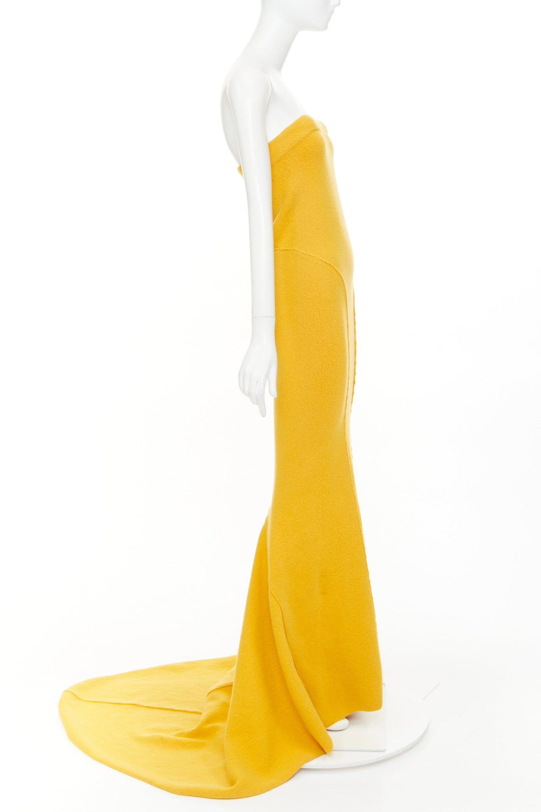 RICK OWENS 2022 Strobe mustard yellow cashmere blend panelled knit maxi skirt S