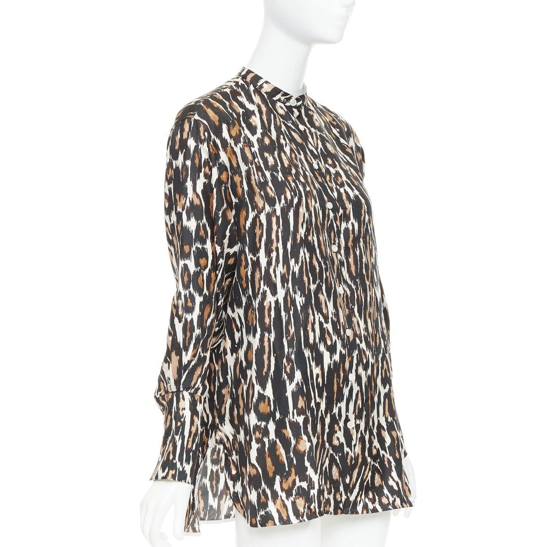 CALVIN KLEIN 205W39NYC Raf Simons silk  brown black leopard print shirt US0 XS