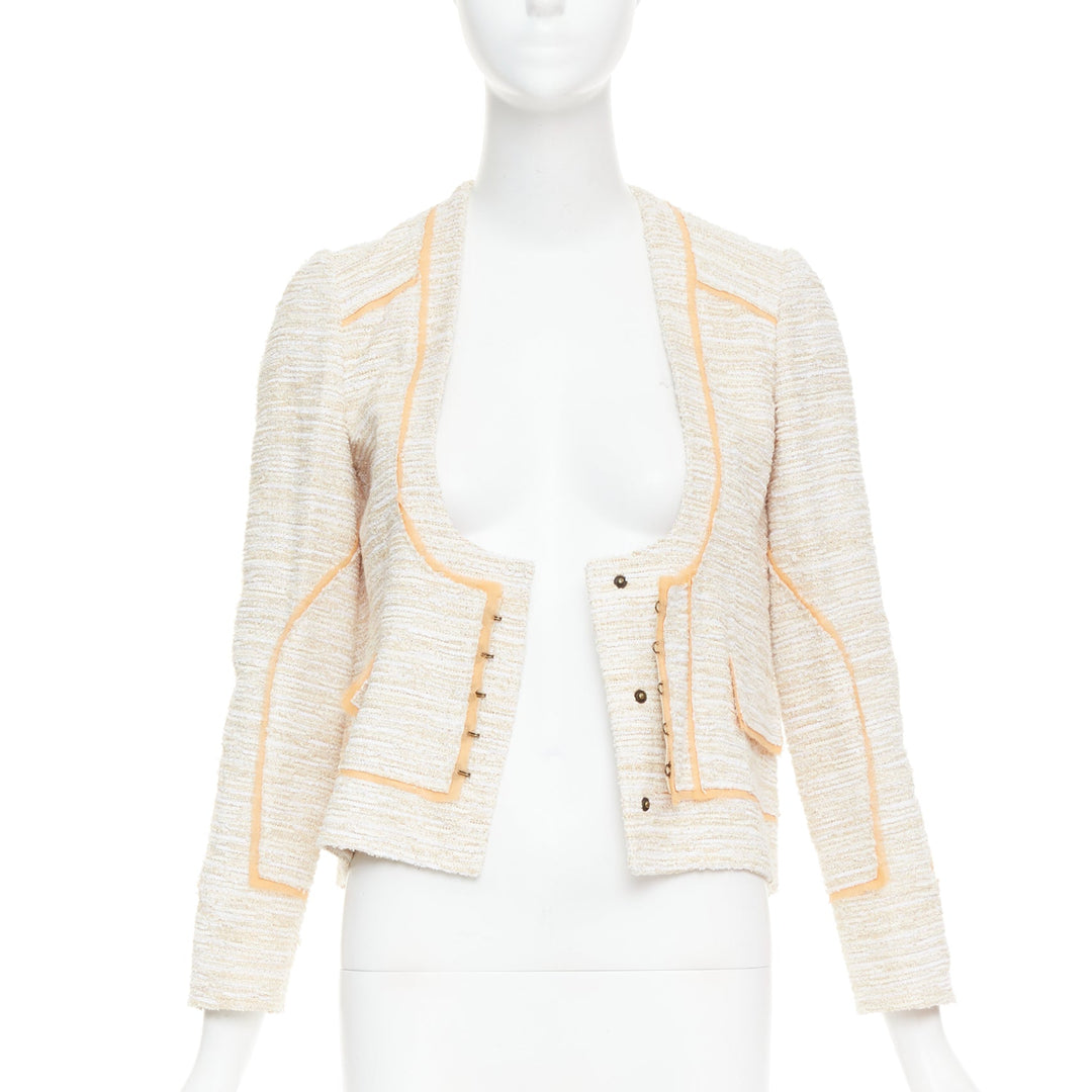 PROENZA SCHOULER 2011 beige cotton tweed orange trim scoop jacket US2 S
