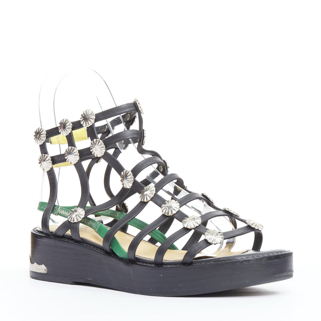 TOGA ARCHIVES PULLA black caged silver stud platform gladiator sandals