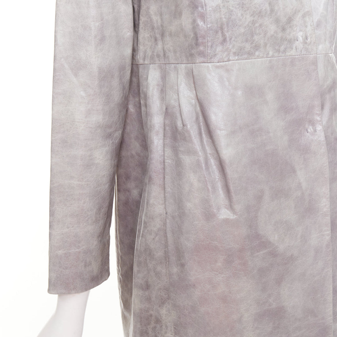 MIU MIU 2007 grey crackled lambskin leather A-line long coat IT38 XS