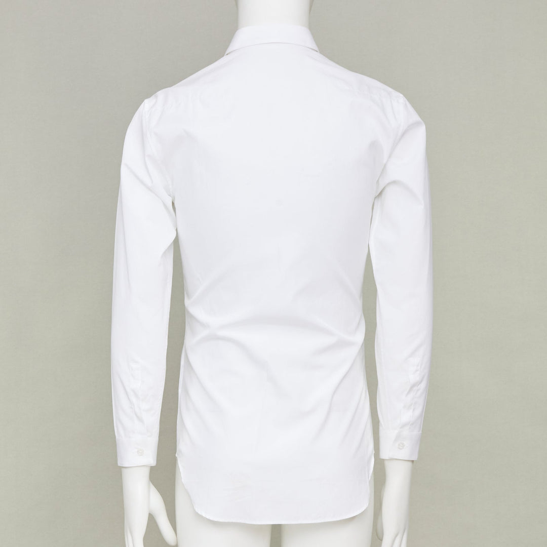 DIOR HOMME white solid cotton bee embroidered logo button down shirt EU37 XS