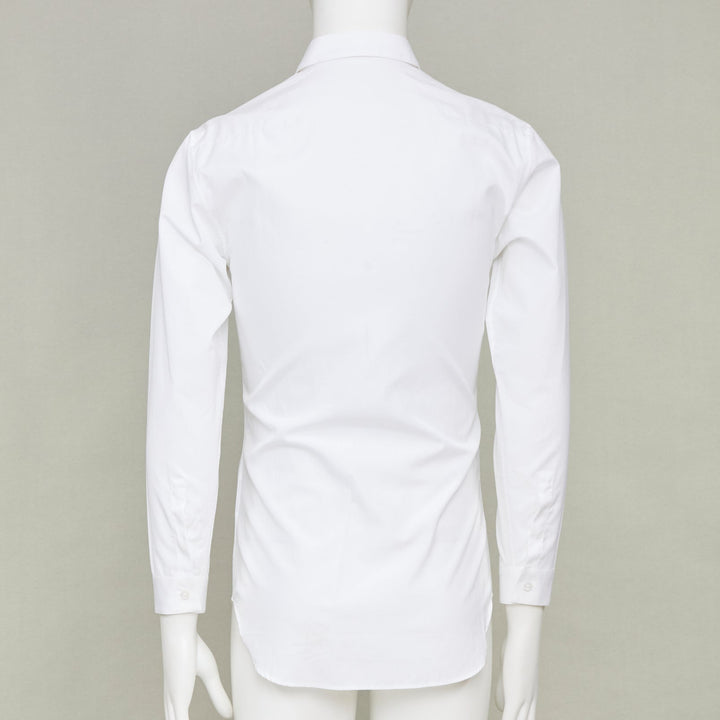 DIOR HOMME white solid cotton bee embroidered logo button down shirt EU37 XS