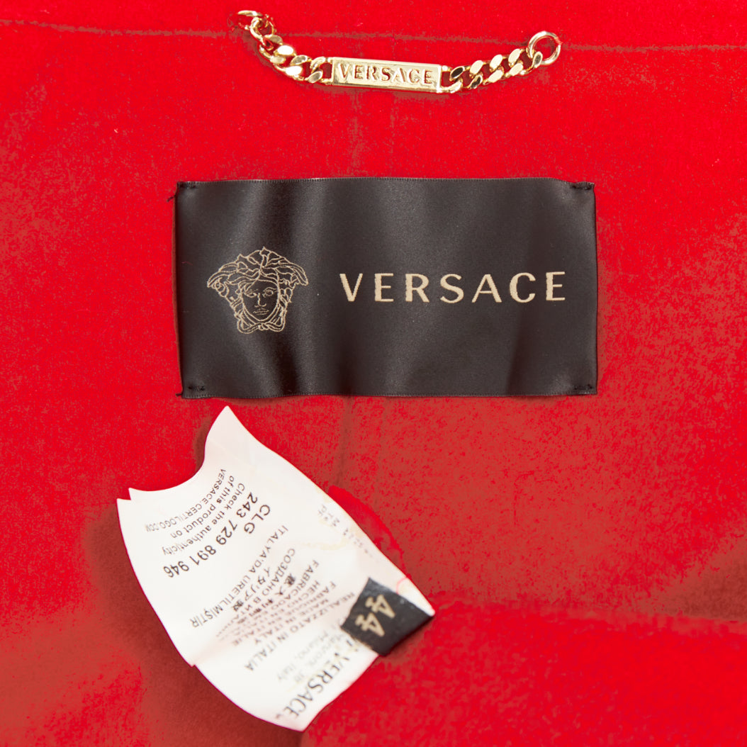 VERSACE pink red colorblock contrast lapel gold Medusa double breasted coat L