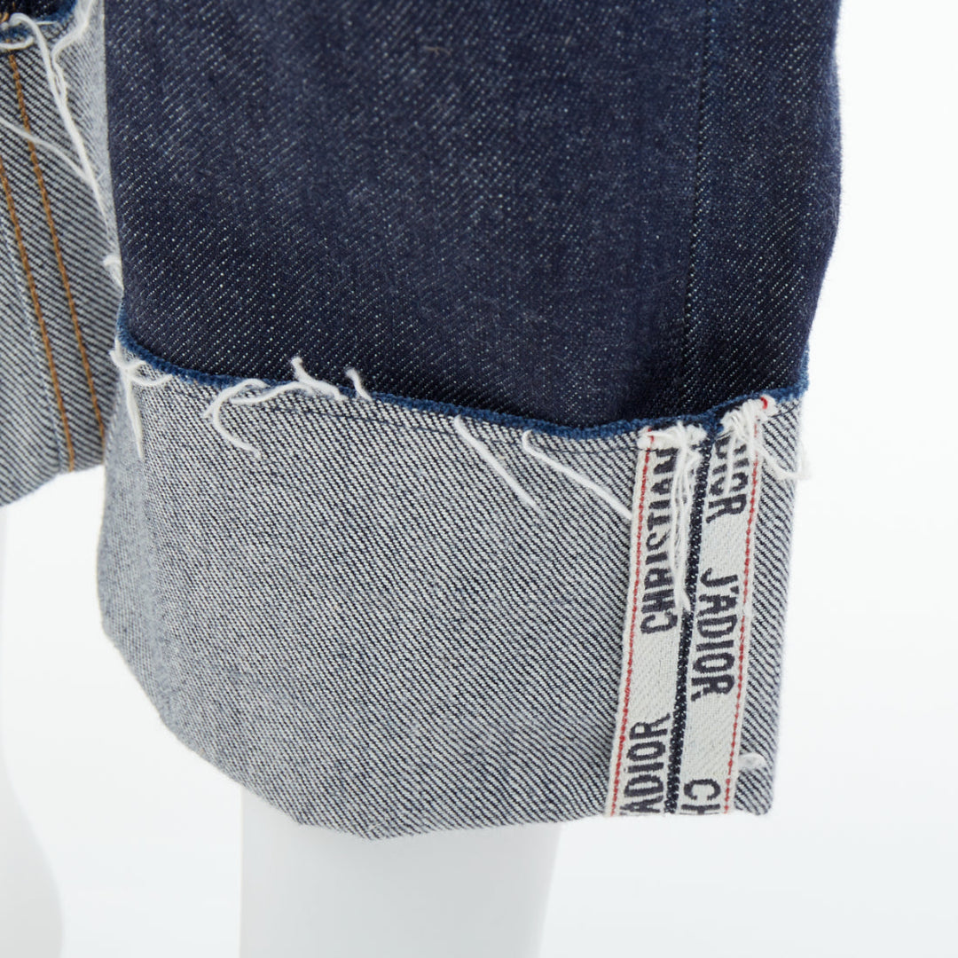 CHRISTIAN DIOR oblique cuffed indigo cotton raw boyfriend pants jeans FR36