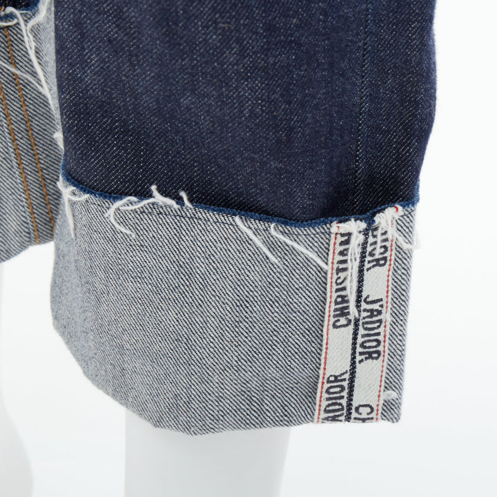 CHRISTIAN DIOR oblique cuffed indigo cotton raw boyfriend pants jeans FR36