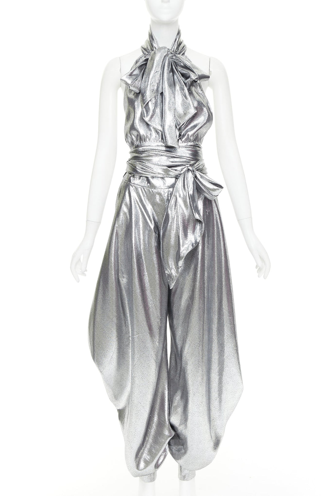 ALEXANDRE VAUTHIER COUTURE SS2021 Runway silver lame halter bloomer pants set