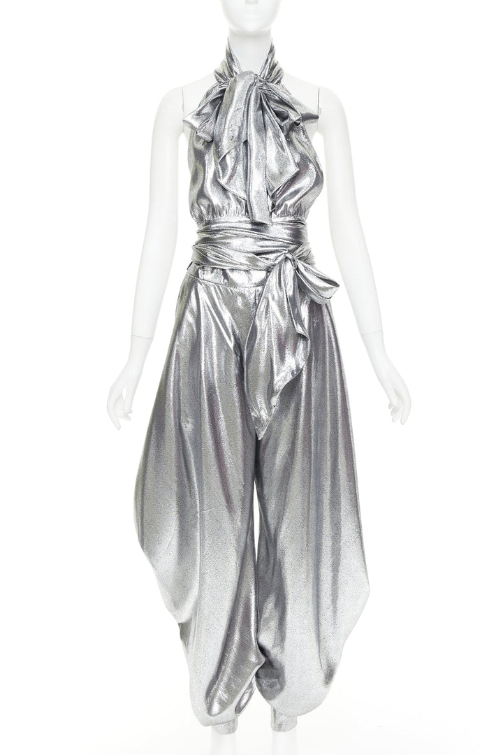 ALEXANDRE VAUTHIER COUTURE SS2021 Runway silver lame halter bloomer pants set