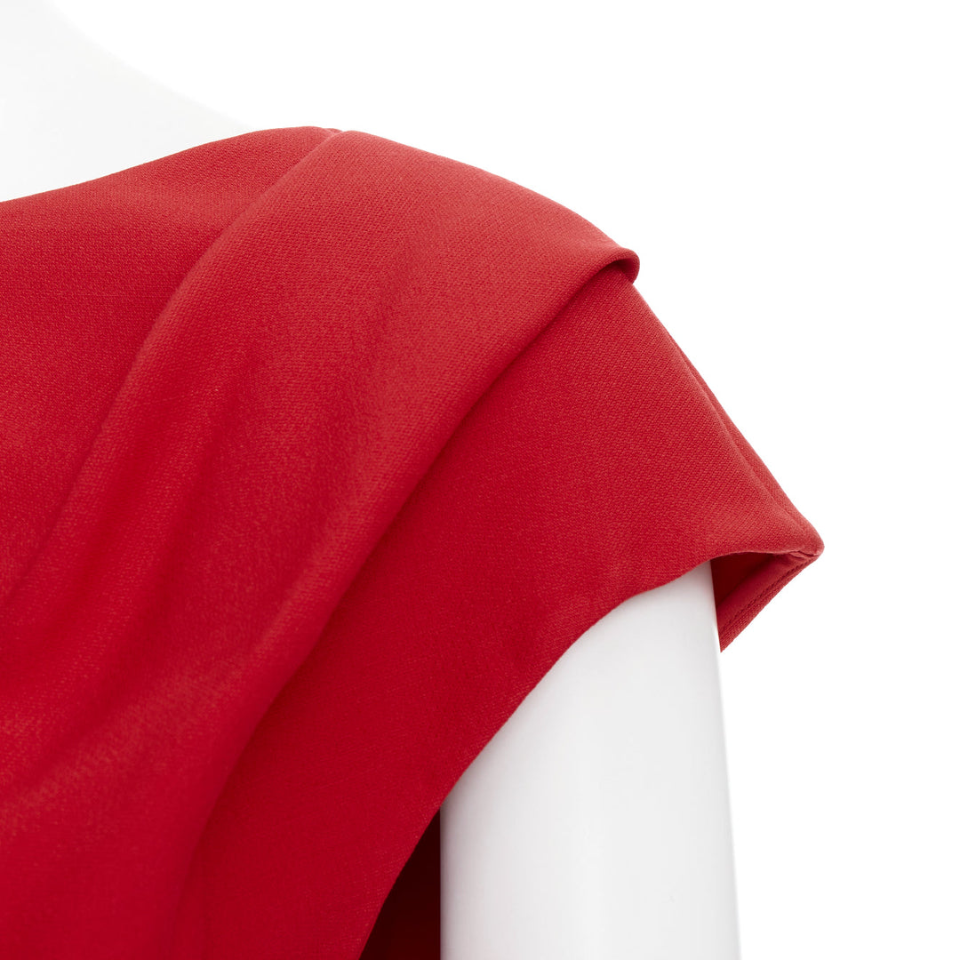 OSCAR DE LA RENTA R19 red wool silk cap sleeve belted sheath dress US8 L