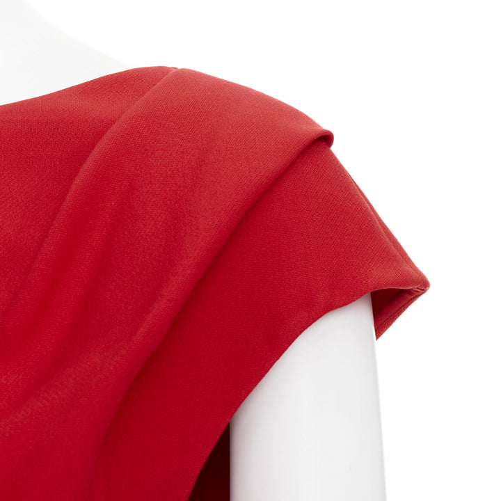 OSCAR DE LA RENTA R19 red wool silk cap sleeve belted sheath dress US8 L