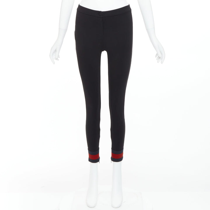 GUCCI black viscose blend red web cuff tapered pants S