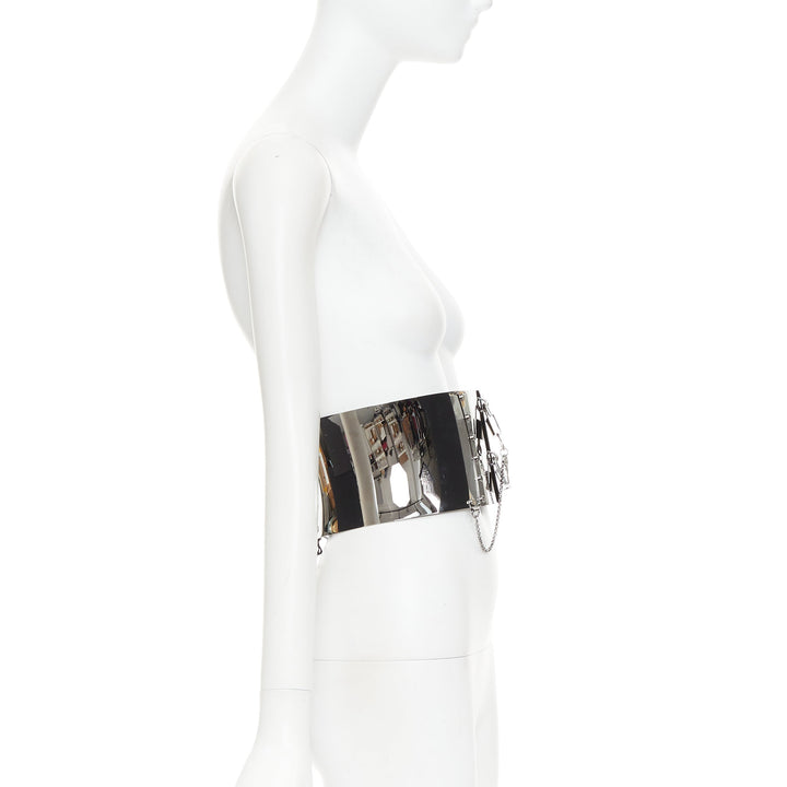 rare DOLCE GABBANA silver chrome metal double lock corset waist belt Beyonce