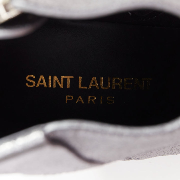 SAINT LAURENT metallic silver blue leather western cowboy ankle boot EU37.5