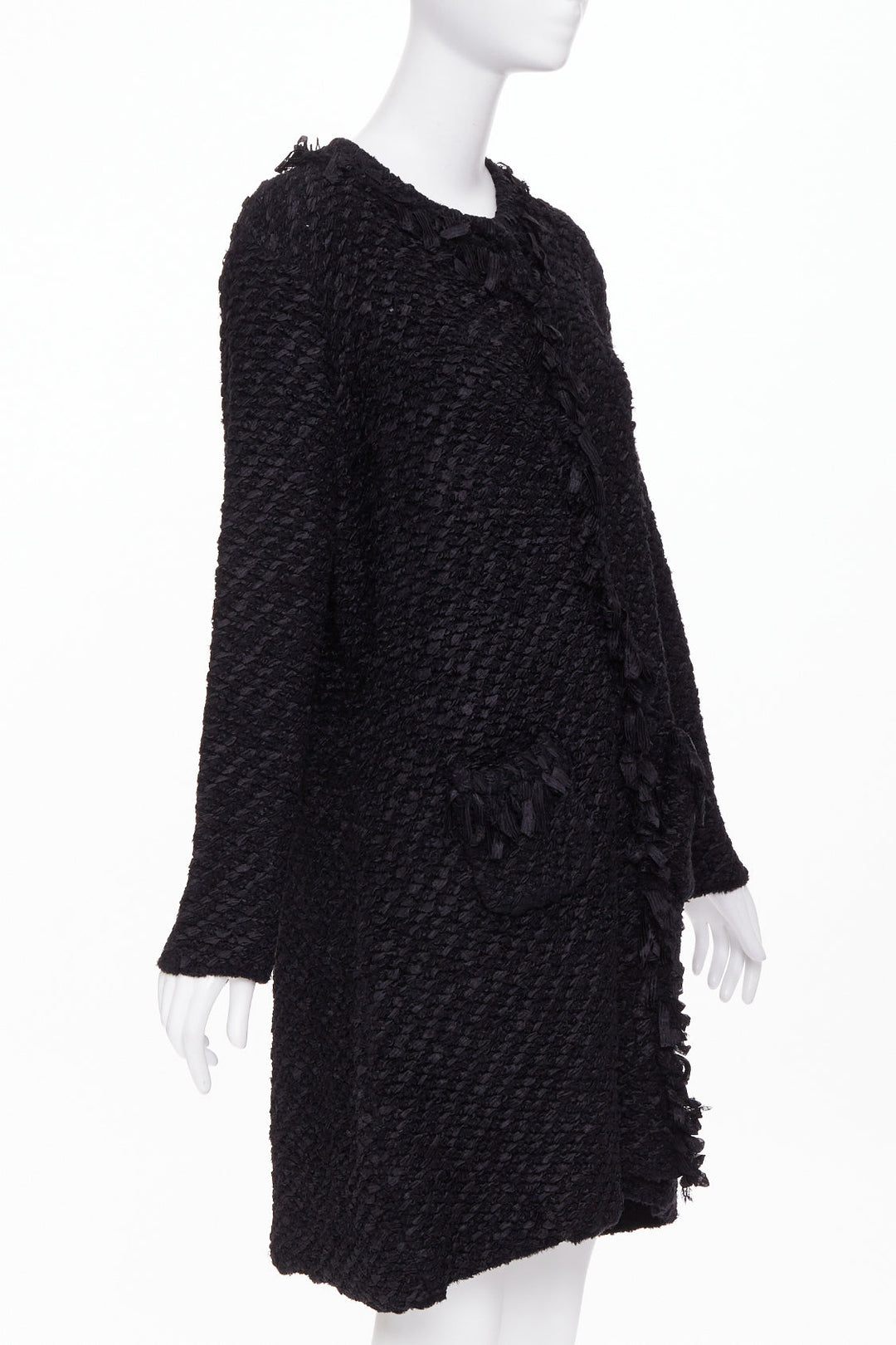 ARMANI COLLEZIONI black nylon ribbon textured knit outerwear coat US14 3XL