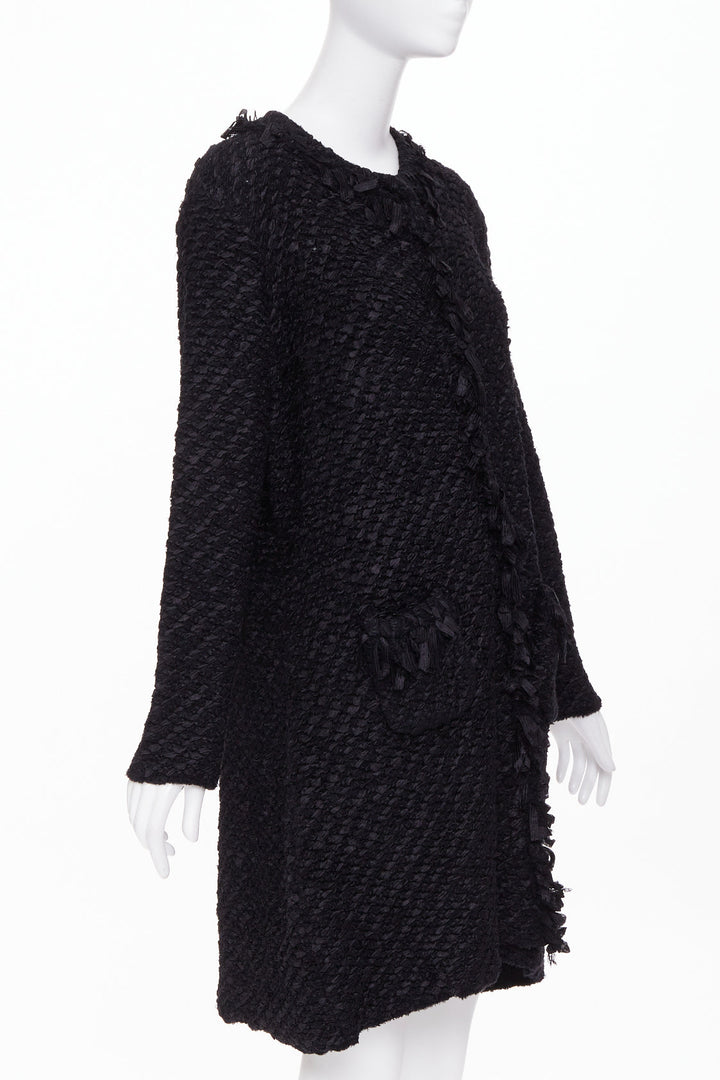 ARMANI COLLEZIONI black nylon ribbon textured knit outerwear coat US14 3XL