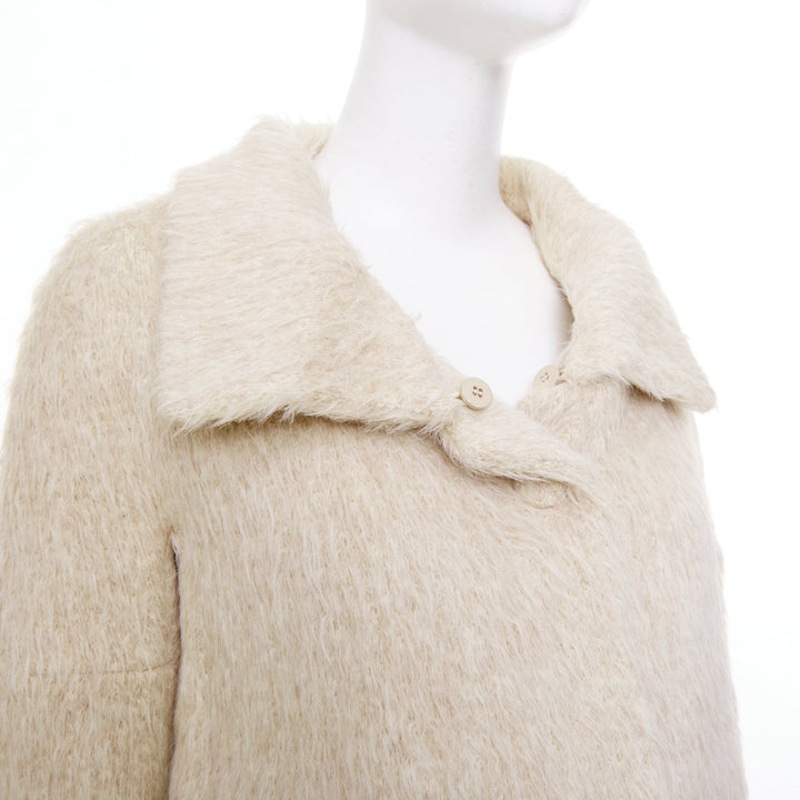 CHLOE Pierre cream fuzzy viscose single tortoiseshell button crop jacket FR34 XS