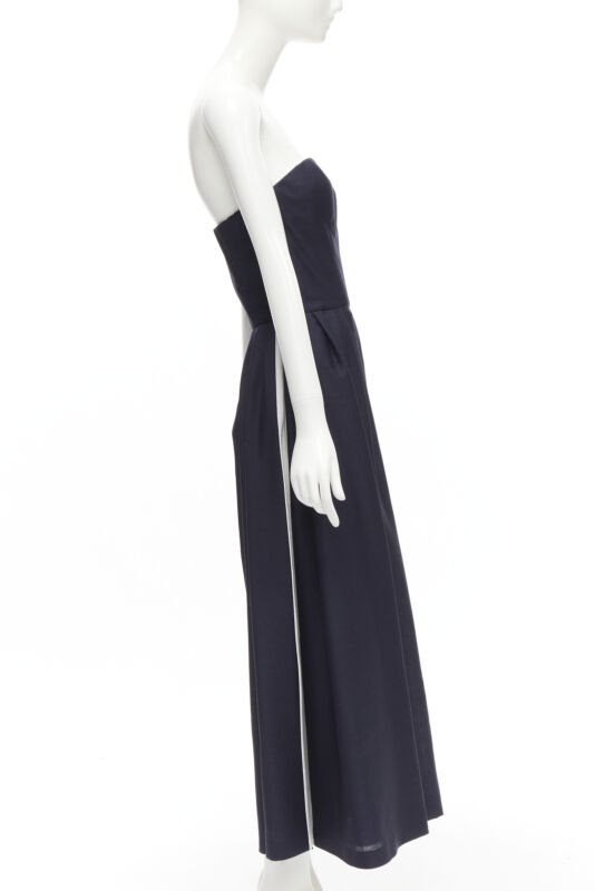 CHRISTIAN DIOR Raf Simons navy asymmetrical leg strapless corset jumpsuit FR36 S