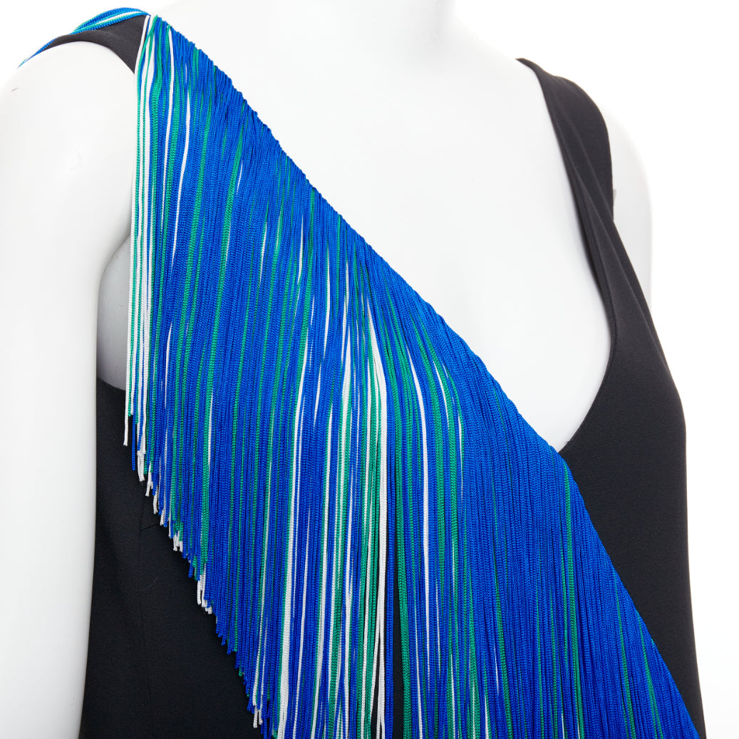 CHRISTOPHER KANE 2016 Runway Asymmetric Fringing Strip blue fringe dress UK8 S