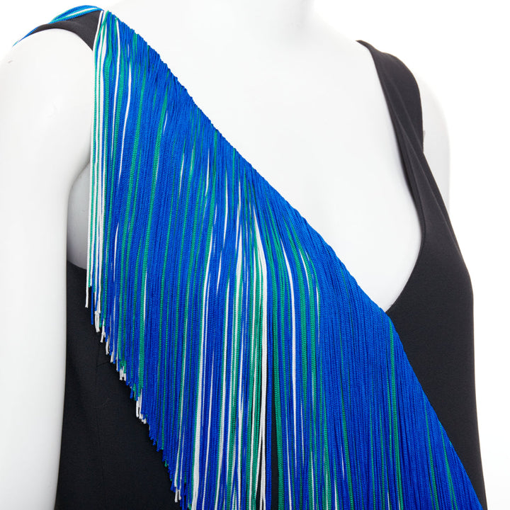 CHRISTOPHER KANE 2016 Runway Asymmetric Fringing Strip blue fringe dress UK8 S