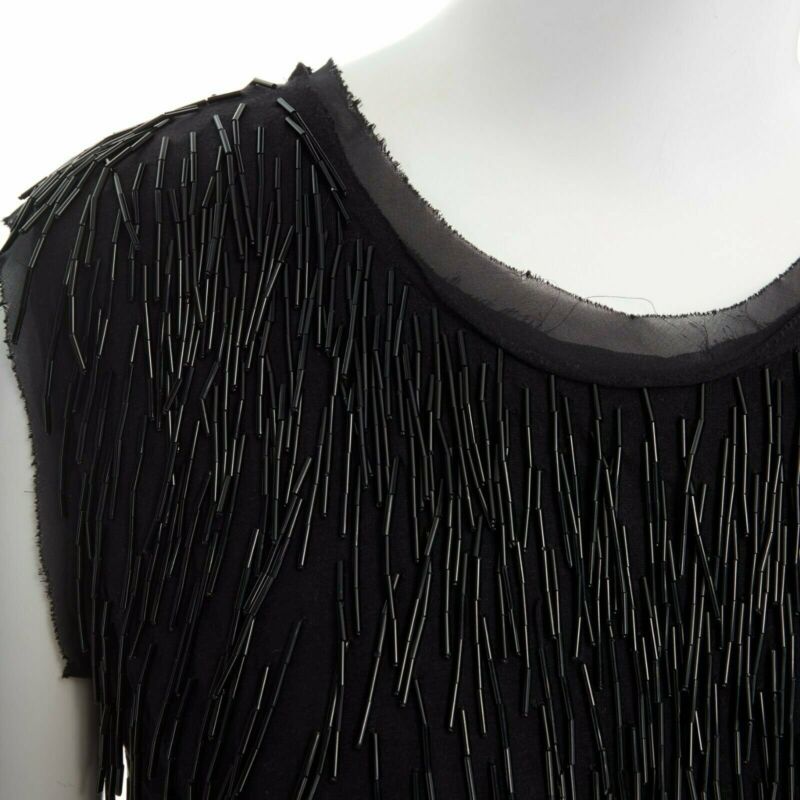 LANVIN ALBER ELBAZ black beaded fringe embellished flapper silk dress FR34 XS