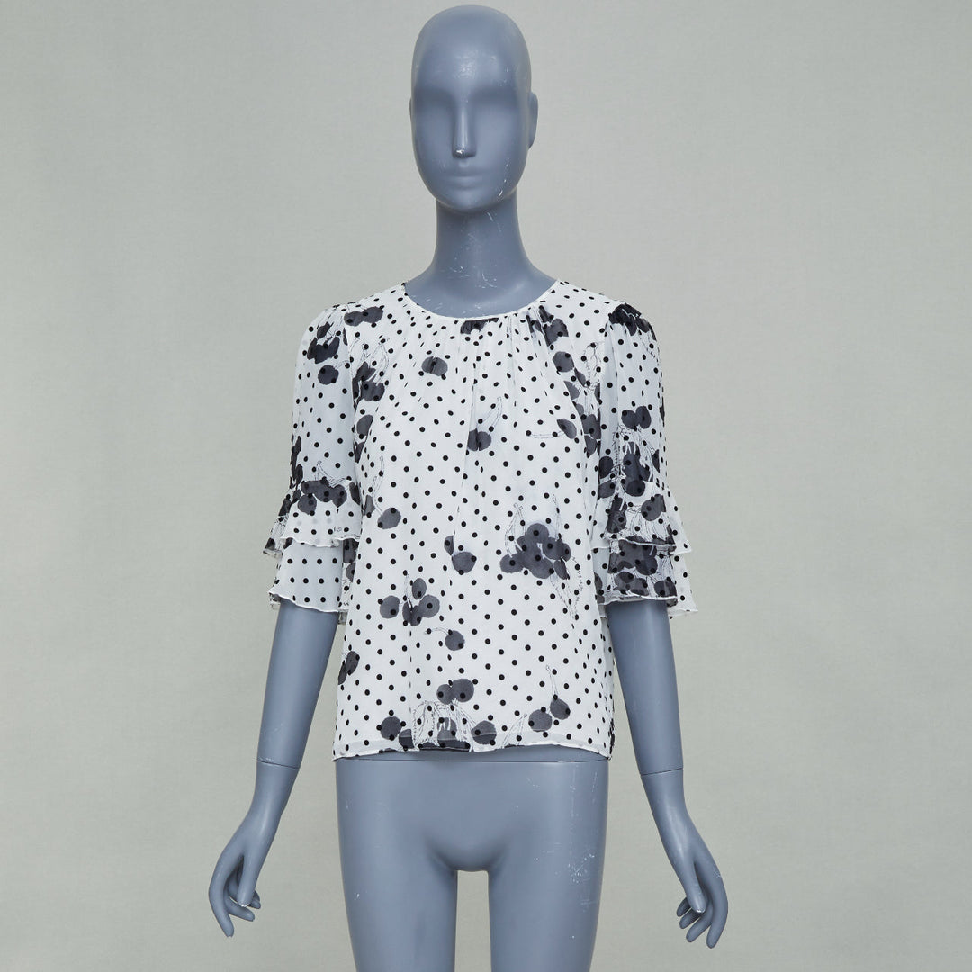 GIAMBATTISTA VALLI 2019 polka dot floral print tiered silk flounce blouse  top