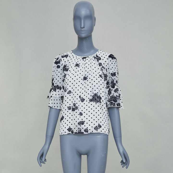 GIAMBATTISTA VALLI 2019 polka dot floral print tiered silk flounce blouse  top
