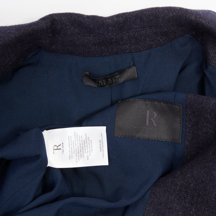 THE ROW navy virgin wool angora single breasted 2 button fitted blazer US2 S