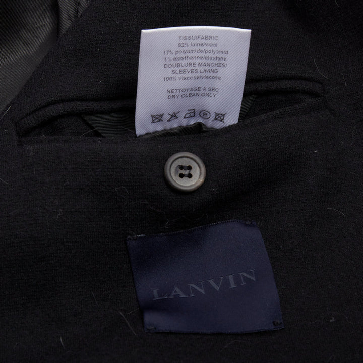 LANVIN black navy bicolour wool blend pocketed blazer jacket FR44 XS