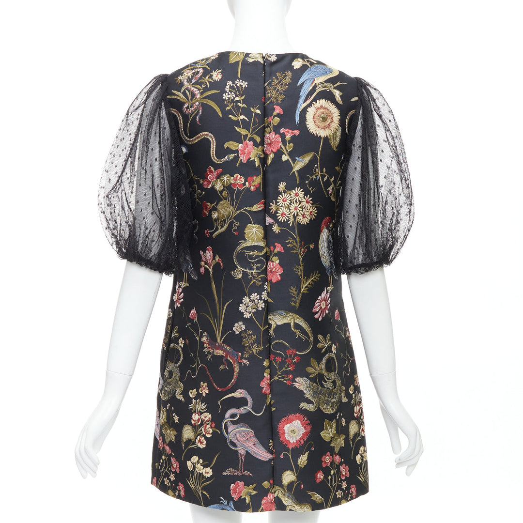 RED VALENTINO Runway black bird floral jacquard mini dress IT42 M