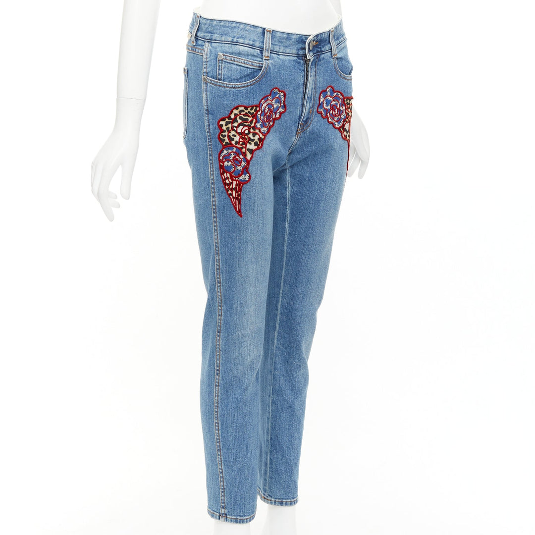 STELLA MCCARTNEY 2014 red floral leopard applique patch jeans 25"