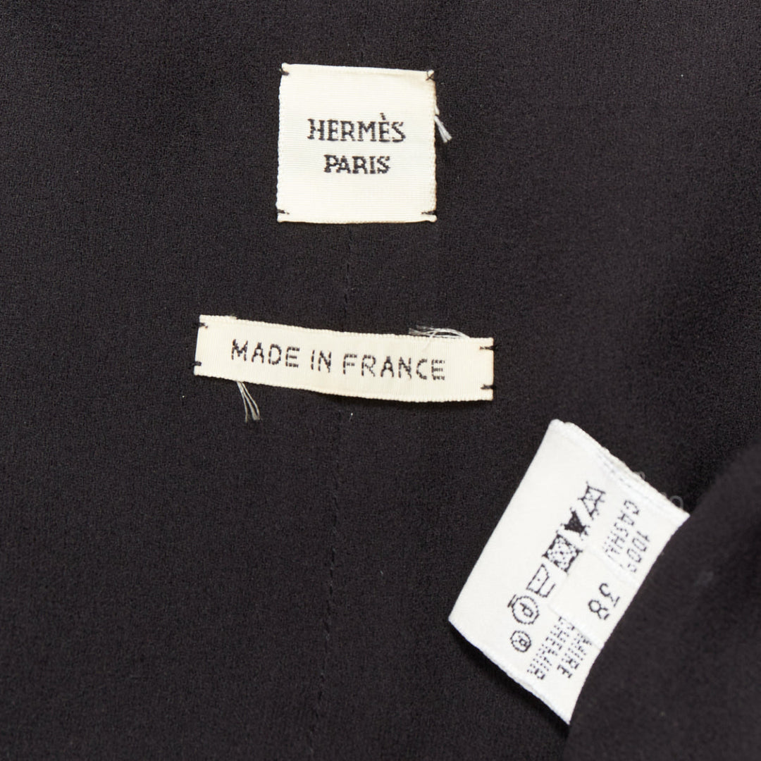 HERMES Gaultier Vintage cashmere black leather back scarf design vest FR38 M