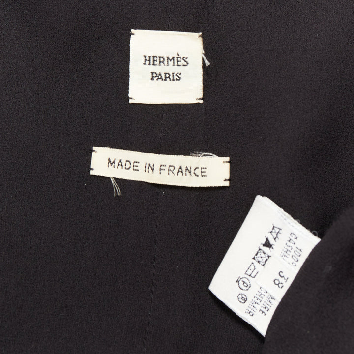 HERMES Gaultier Vintage cashmere black leather back scarf design vest FR38 M