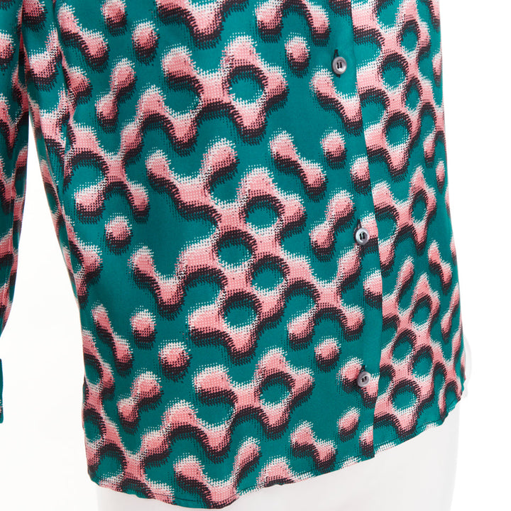 PRADA  100% silk green pink geometric print long sleeve shirt IT38 XS