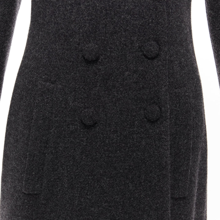 FENDI Vintage Astrakhan fur collar grey virgin wool blend longline coat IT42 M