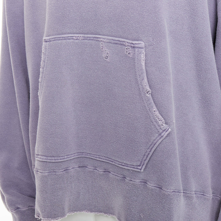 ANCELLM washed purple cotton distressed details pocketed hoodie Sz1 S