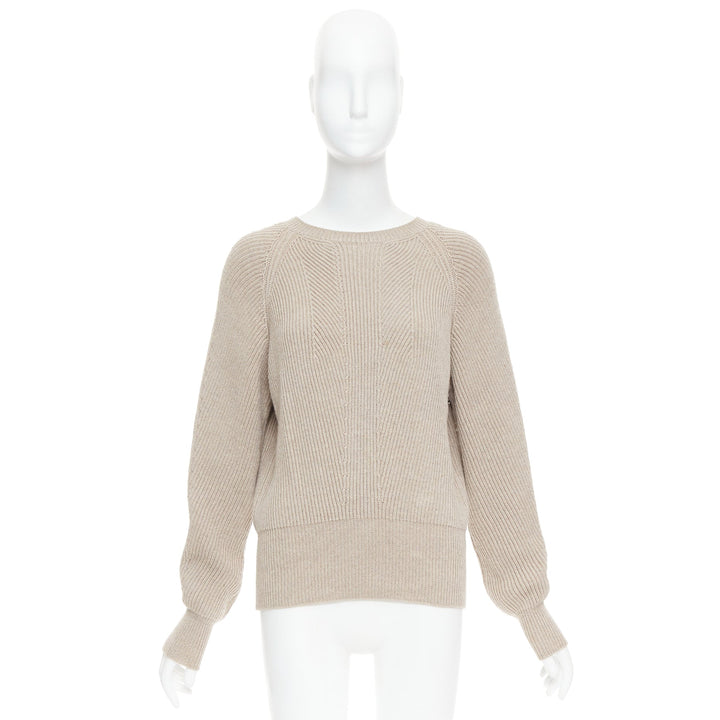 STELLA MCCARTNEY 2015 taupe virgin wool contour ribbed knit sweater IT38 XS
