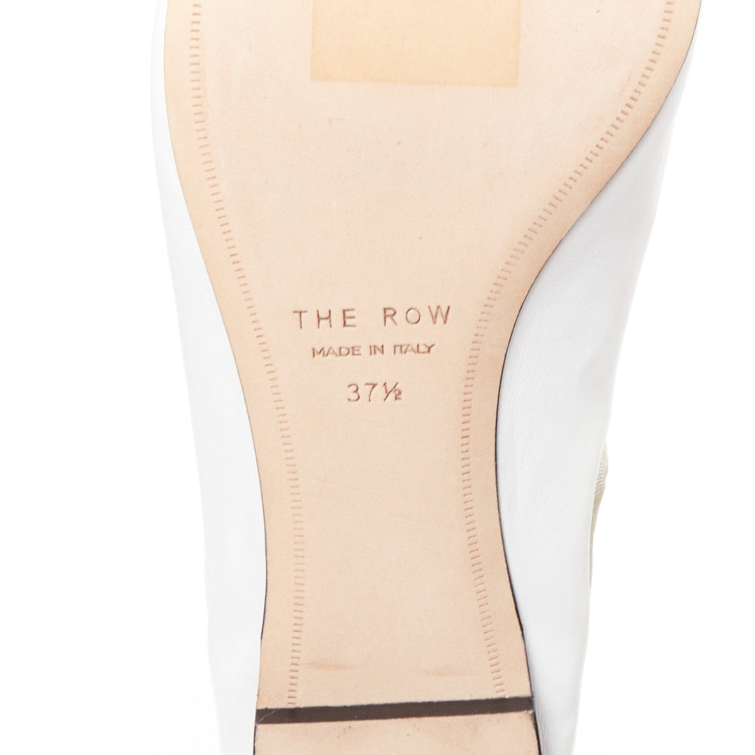 THE ROW cream grosgrain leather nude trimmed ballet flats EU37.5