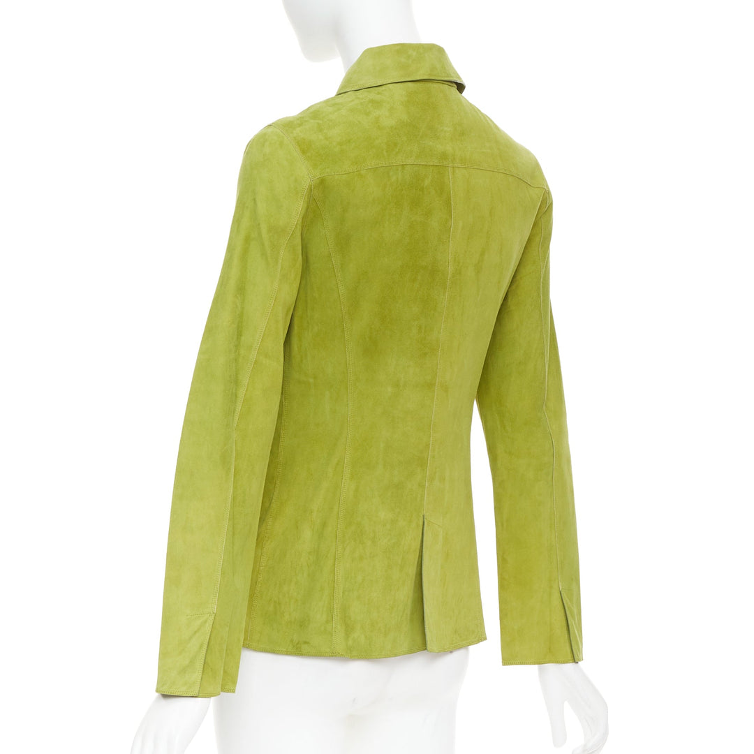 LORO PIANA grass green goat suede brown buttons overshirt jacket IT38 XS