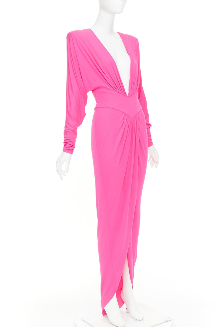 ALEXANDRE VAUTHIER pink viscose Power shoulder plunge drape dress FE36