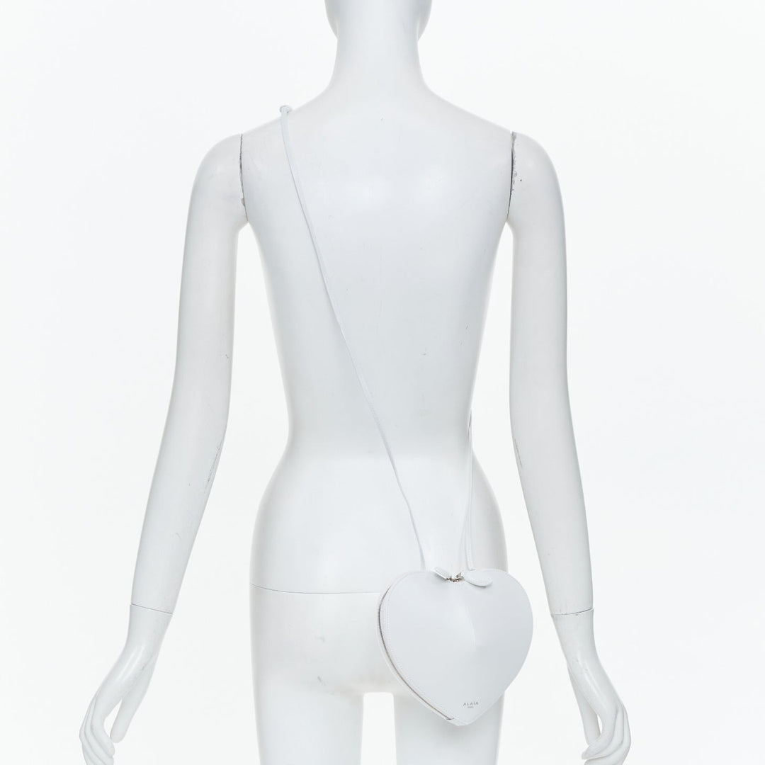 ALAIA 2022 Le Coeur white smooth calfskin sculptural leather heart crossbody bag