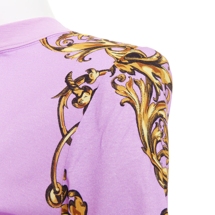 VERSACE JEANS COUTURE 2022 lilac gold baroque padded shoulder wrap dress IT36