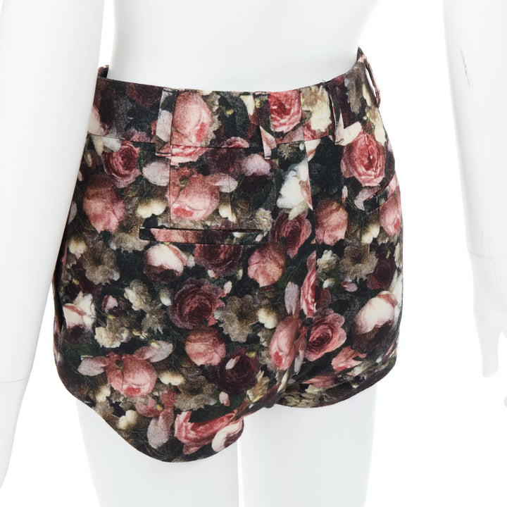 GIVENCHY Tisci 2013 black pink rose floral print high cut shorts