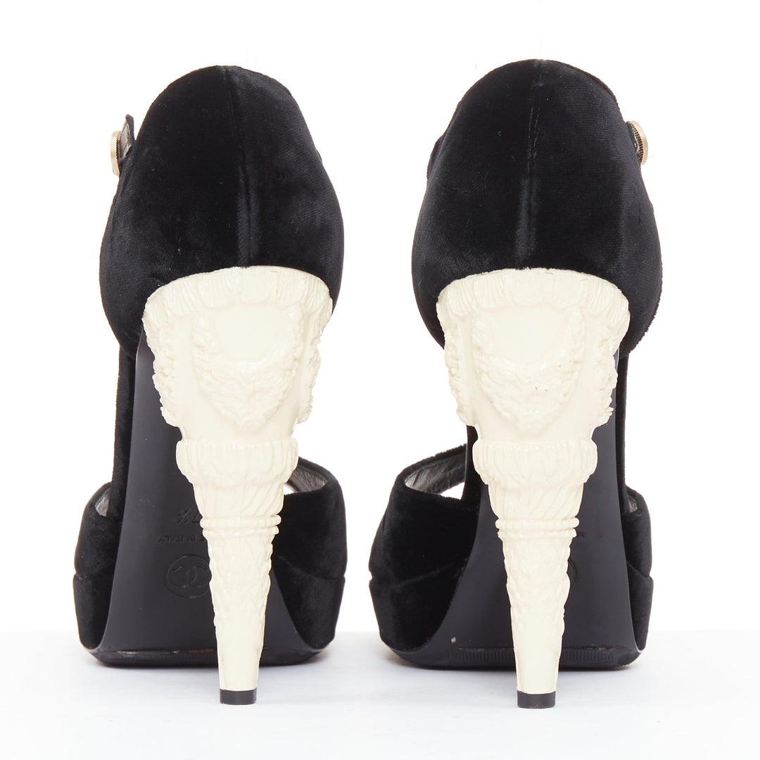 CHANEL 2010 Runway Corinthian Column architectural heel black sandals EU37.5