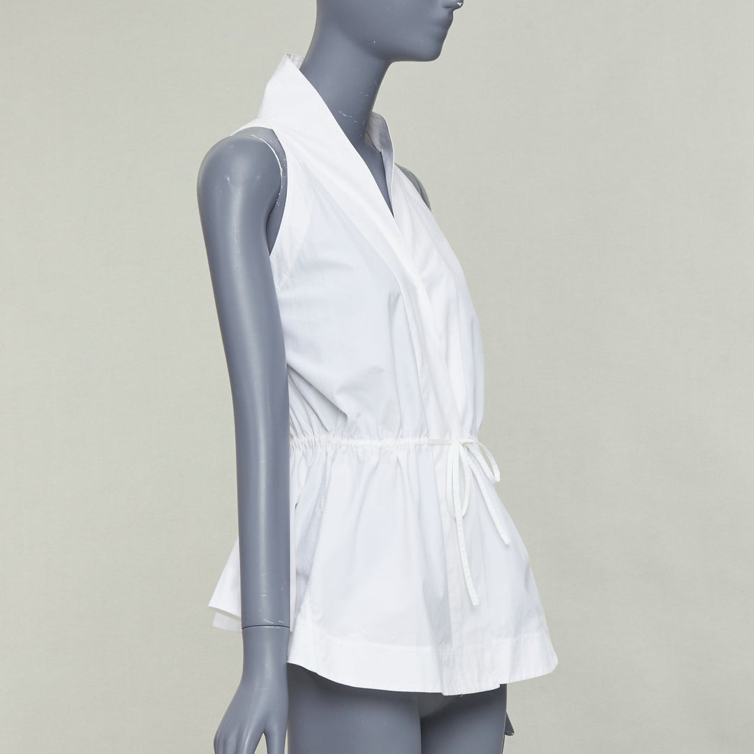 ALAIA off white cotton drawstring tie waist halter shirt top FR36 S