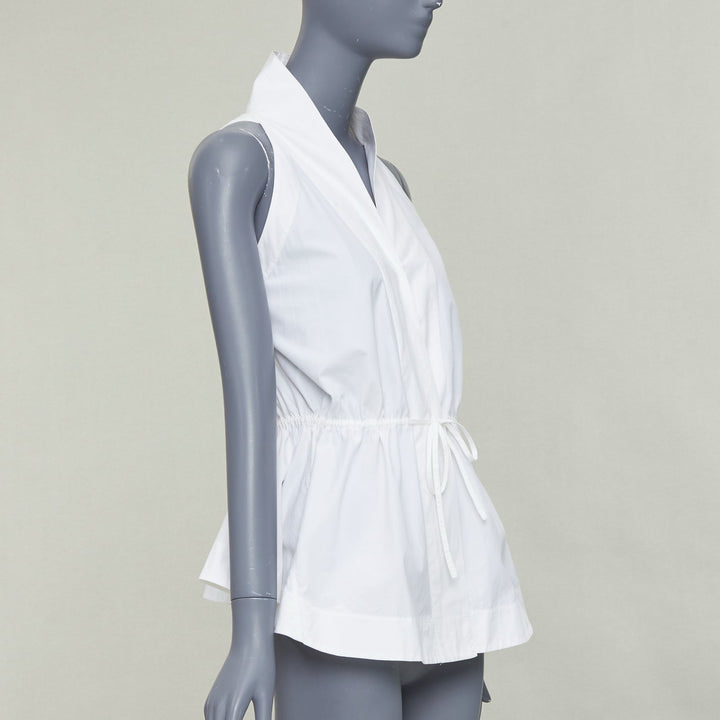 ALAIA off white cotton drawstring tie waist halter shirt top FR36 S