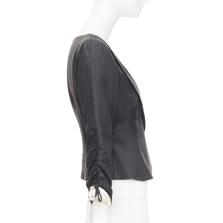 GIORGIO ARMANI grey ramie blend ruched kimono wrap crop blazer IT38 XS