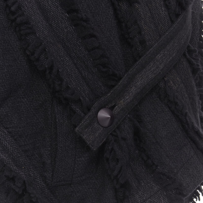 ISSEY MIYAKE 1980's Vintage grey wool fringe oversized wrap Cocoon coat M rare