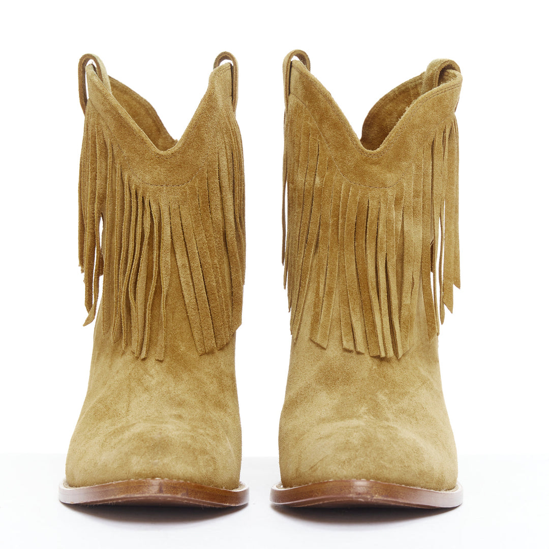 SAINT LAURENT New Western 80 brown suede fringe western boots EU39.5